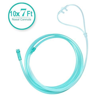 Luisddi 10er-Pack High-Flow Nasen-Oxygen-Kanüle, weiches Silikon, Standardanschluss 2,1 m, grüner Schlauch, einzeln verpackt