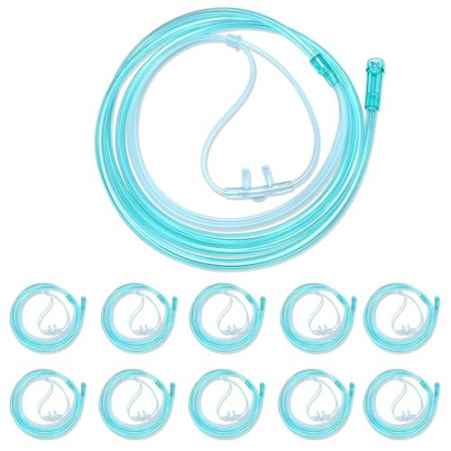 Luisddi 10er-Pack High-Flow Nasen-Oxygen-Kanüle, weiches Silikon, Standardanschluss 2,1 m, grüner Schlauch, einzeln verpackt