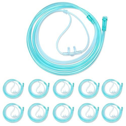 Luisddi 10er-Pack High-Flow Nasen-Oxygen-Kanüle, weiches Silikon, Standardanschluss 2,1 m, grüner Schlauch, einzeln verpackt