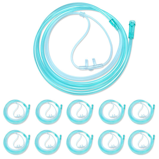 Luisddi 10er-Pack High-Flow Nasen-Oxygen-Kanüle, weiches Silikon, Standardanschluss 2,1 m, grüner Schlauch, einzeln verpackt