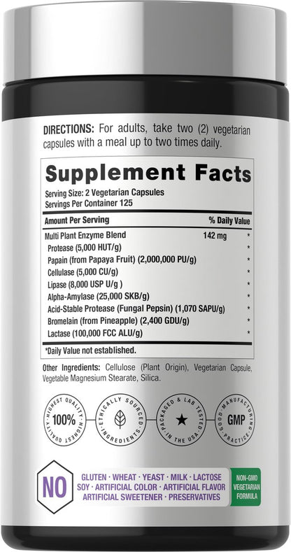 Horbäach Essentielle Verdauungsenzyme | 250 Kapseln | Leistungsstarke Enzymmischung für Männer & Frauen | Non-GMO & Glutenfrei