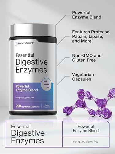 Horbäach Essentielle Verdauungsenzyme | 250 Kapseln | Leistungsstarke Enzymmischung für Männer & Frauen | Non-GMO & Glutenfrei