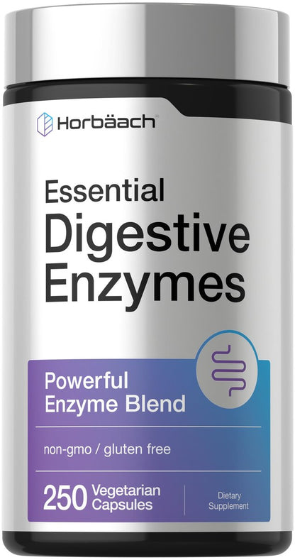 Horbäach Essentielle Verdauungsenzyme | 250 Kapseln | Leistungsstarke Enzymmischung für Männer & Frauen | Non-GMO & Glutenfrei
