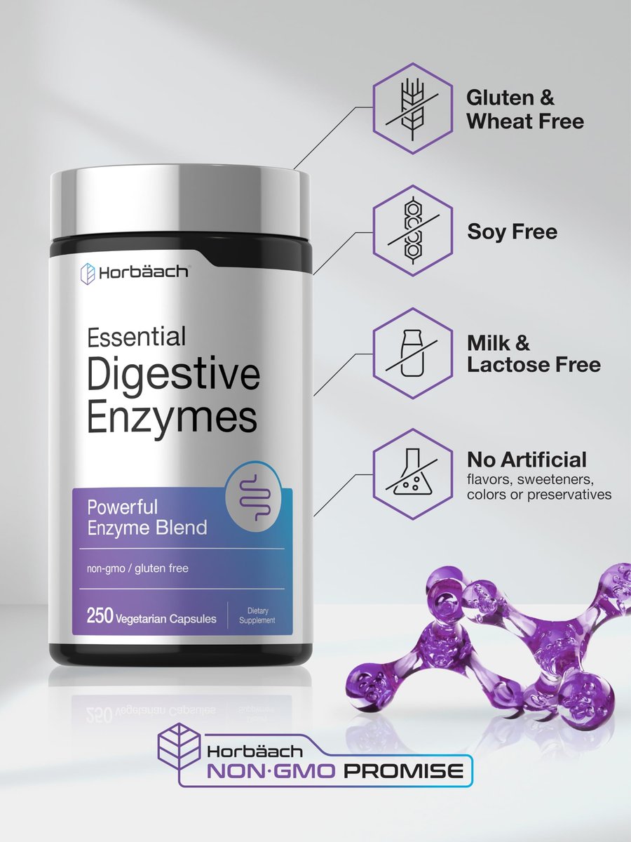 Horbäach Essentielle Verdauungsenzyme | 250 Kapseln | Leistungsstarke Enzymmischung für Männer & Frauen | Non-GMO & Glutenfrei