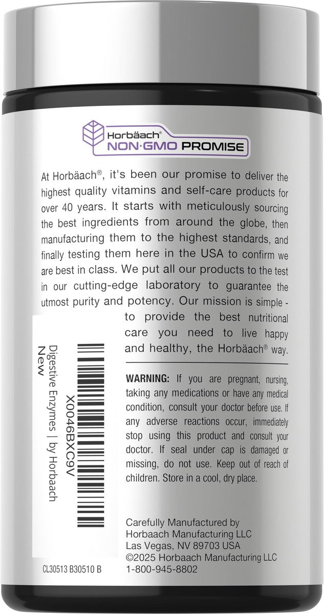 Horbäach Essentielle Verdauungsenzyme | 250 Kapseln | Leistungsstarke Enzymmischung für Männer & Frauen | Non-GMO & Glutenfrei