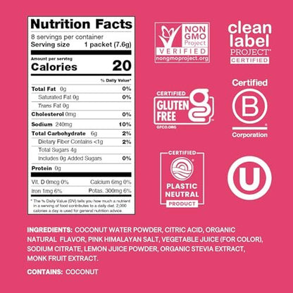 Cure Hydration Pflanzliches Elektrolyt-Getränkepulver | Ohne Zuckerzusatz | Dehydrierungslinderung | Kokoswasserpulver | FSA-HSA-fähig | Nicht-GMO, Vegan | 8 Beutel – Tropical Punch