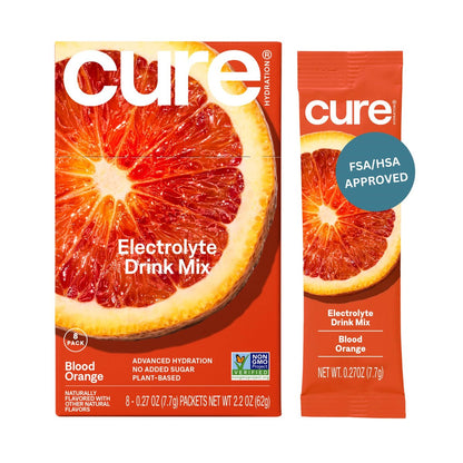 Cure Hydration – Elektrolyt-Pulver auf pflanzlicher Basis mit Kokoswasser, ohne Zuckerzusatz, FSA-HSA-fähig, 8 Portionen – Blutorange