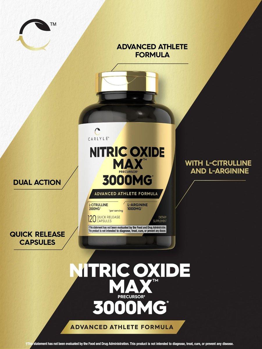 Carlyle Stickstoffmonoxid Nahrungsergänzung 3000mg | 120 Kapseln | mit L-Arginin & L-Citrullin | für Männer & Frauen | Pre & Post Workout | Non-GMO, Glutenfrei