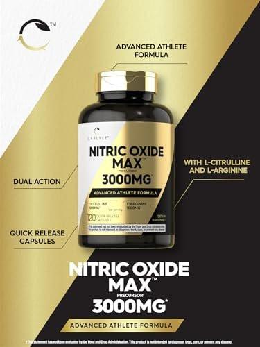 Carlyle Stickstoffmonoxid Nahrungsergänzung 3000mg | 120 Kapseln | mit L-Arginin & L-Citrullin | für Männer & Frauen | Pre & Post Workout | Non-GMO, Glutenfrei