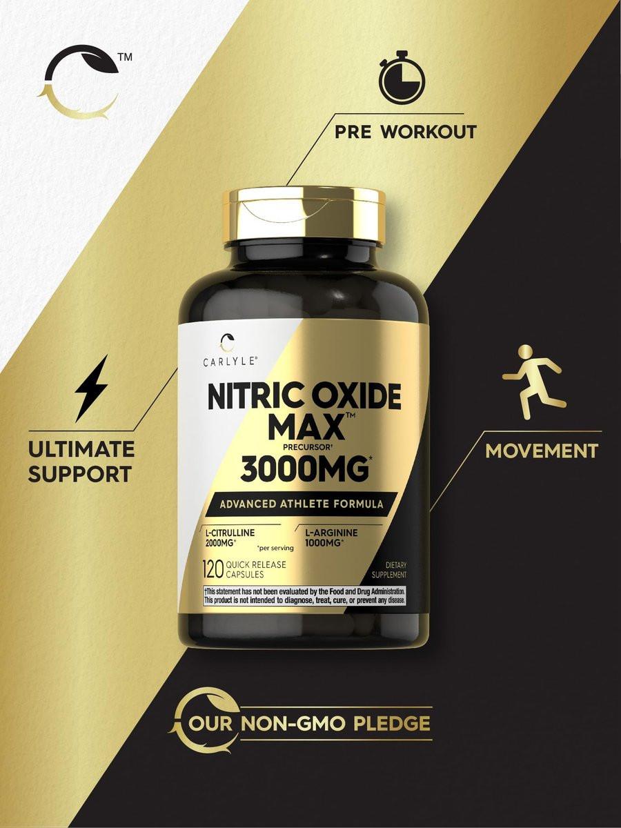 Carlyle Stickstoffmonoxid Nahrungsergänzung 3000mg | 120 Kapseln | mit L-Arginin & L-Citrullin | für Männer & Frauen | Pre & Post Workout | Non-GMO, Glutenfrei