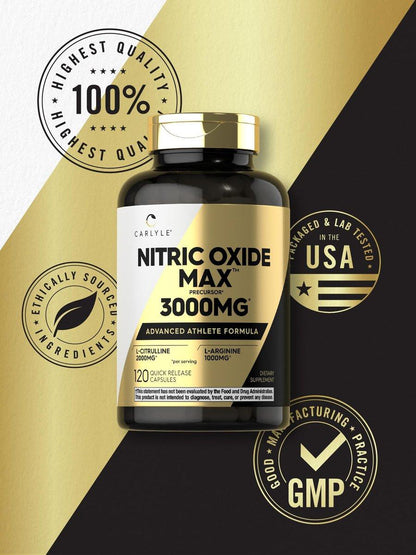 Carlyle Stickstoffmonoxid Nahrungsergänzung 3000mg | 120 Kapseln | mit L-Arginin & L-Citrullin | für Männer & Frauen | Pre & Post Workout | Non-GMO, Glutenfrei