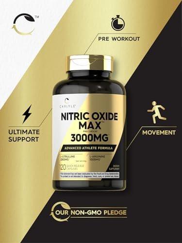Carlyle Stickstoffmonoxid Nahrungsergänzung 3000mg | 120 Kapseln | mit L-Arginin & L-Citrullin | für Männer & Frauen | Pre & Post Workout | Non-GMO, Glutenfrei