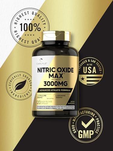 Carlyle Stickstoffmonoxid Nahrungsergänzung 3000mg | 120 Kapseln | mit L-Arginin & L-Citrullin | für Männer & Frauen | Pre & Post Workout | Non-GMO, Glutenfrei