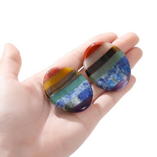 NUKAYAI Sorgenstein Kristalle & Heilsteine – 7 Chakra Daumenstein für Angst, Stress & Meditation – Achtsamkeitsgeschenk für Frauen
