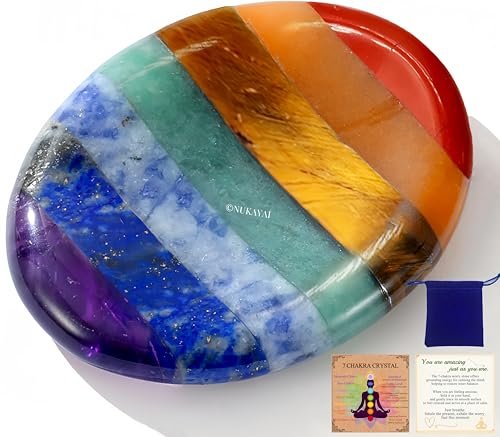 NUKAYAI Sorgenstein Kristalle & Heilsteine – 7 Chakra Daumenstein für Angst, Stress & Meditation – Achtsamkeitsgeschenk für Frauen