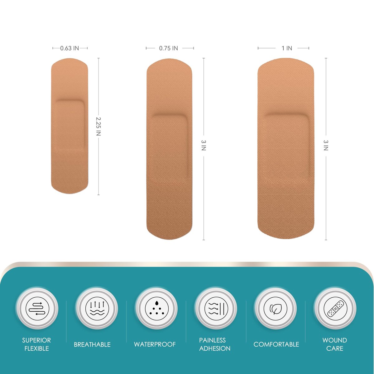 Ourmed Flexible Fabric Pflaster, 100 Stück, Latexfrei, Erste-Hilfe-Pflaster mit nicht haftendem Pad, für Wunden, Schnitte, Schürfwunden, Blasen, verschiedene Größen
