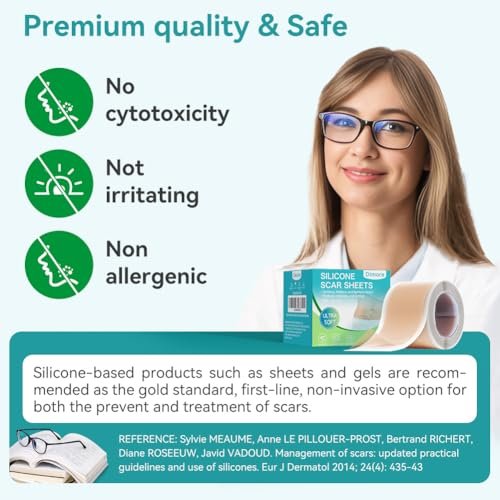 Dimora Silikon-Narbenpflaster aus medizinischem Silikon - Ultrawelches Narbenband (1,6" x 120 Rolle), wasserdichte Narbenbehandlung für Operationsnarben, Kaiserschnitt, Bauchdeckenstraffung, Keloidbehandlung