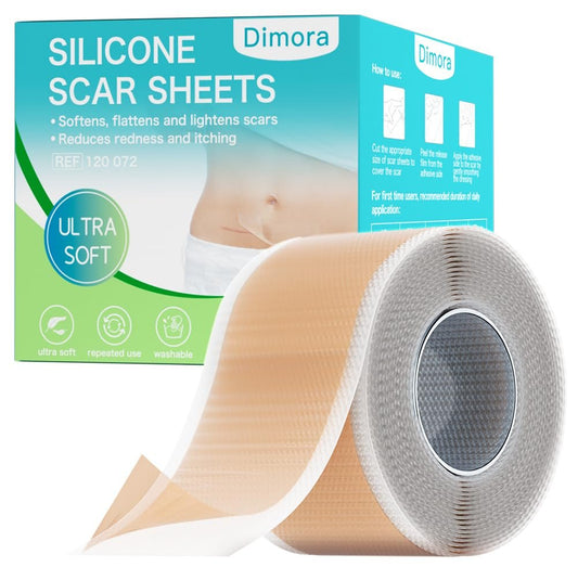 Dimora Silikon-Narbenpflaster aus medizinischem Silikon - Ultrawelches Narbenband (1,6" x 120 Rolle), wasserdichte Narbenbehandlung für Operationsnarben, Kaiserschnitt, Bauchdeckenstraffung, Keloidbehandlung