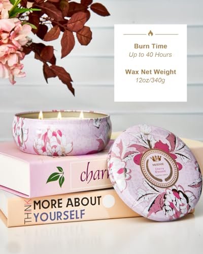 M&SENSE Kirschblüten Duftkerze 12 oz, Große 3-Docht Soja-Kerze im Zinngefäß, Über 40 Stunden Brenndauer, 100% Natürliches Veganes Wachs, Entspannende Aromatherapie Ästhetische Kerze Geschenk für Frauen und Männer