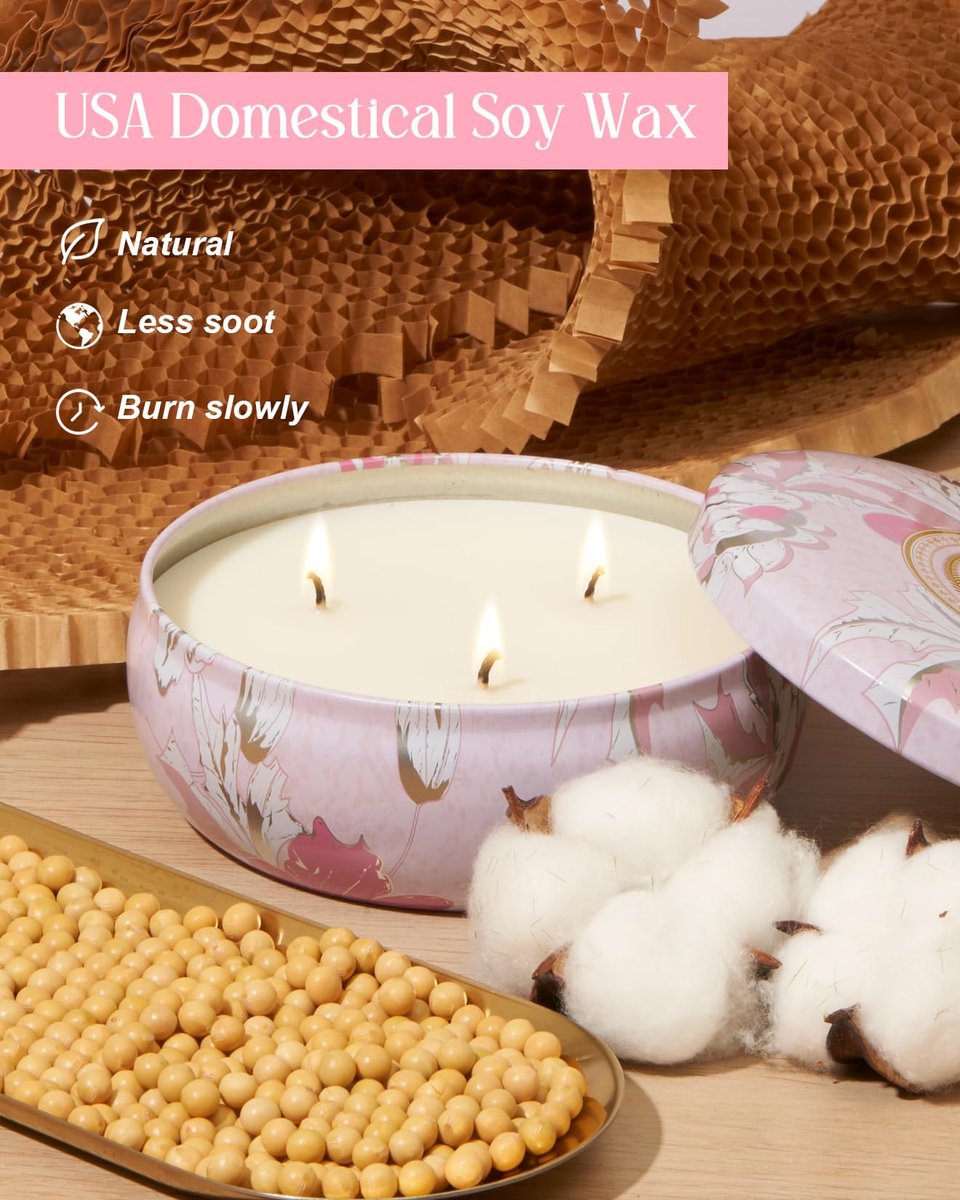 M&SENSE Kirschblüten Duftkerze 12 oz, Große 3-Docht Soja-Kerze im Zinngefäß, Über 40 Stunden Brenndauer, 100% Natürliches Veganes Wachs, Entspannende Aromatherapie Ästhetische Kerze Geschenk für Frauen und Männer