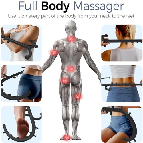Cubetoou Rücken- und Nackenmassagegerät für Tiefengewebe, verbesserter Triggerpunkt-Massagestock für den ganzen Körper, Therapie-Massagestab mit Druckpunkthaken, Muskelknoten-Löser (Schwarz)