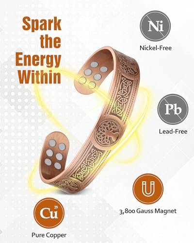 Jecanori Kupferarmband für Männer – 18-fach verstärktes Magnetarmband mit 3.800 Gauss Magneten, 99,99 % reines massives Kupfer, Geschenk