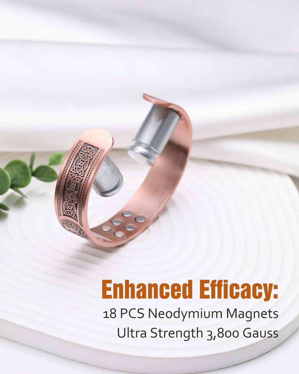 Jecanori Kupferarmband für Männer – 18-fach verstärktes Magnetarmband mit 3.800 Gauss Magneten, 99,99 % reines massives Kupfer, Geschenk