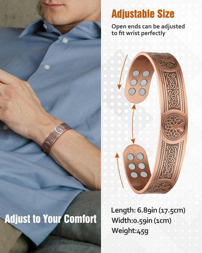 Jecanori Kupferarmband für Männer – 18-fach verstärktes Magnetarmband mit 3.800 Gauss Magneten, 99,99 % reines massives Kupfer, Geschenk