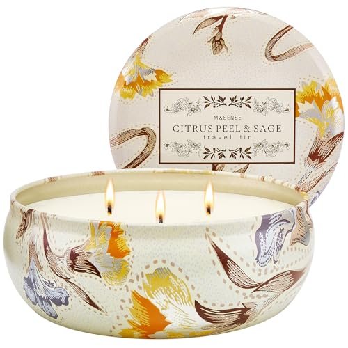 M&SENSE 3-Docht Sojawachs Duftkerze für Zuhause, 340g Citrus & Salbei Aromatherapiekerze zur Stresslinderung, 40 Stunden Brenndauer, stark duftend, Geschenk