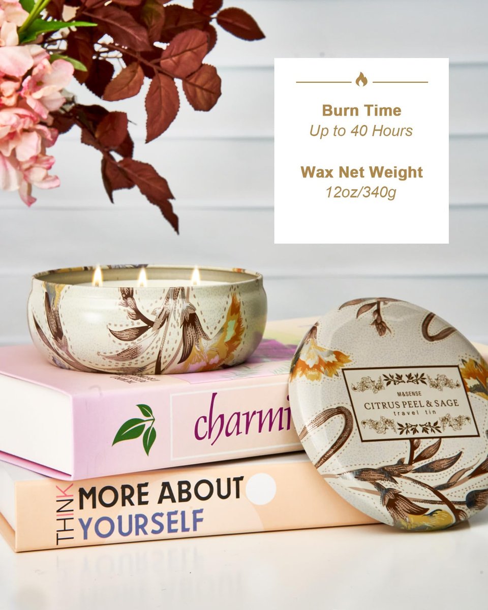 M&SENSE 3-Docht Sojawachs Duftkerze für Zuhause, 340g Citrus & Salbei Aromatherapiekerze zur Stresslinderung, 40 Stunden Brenndauer, stark duftend, Geschenk