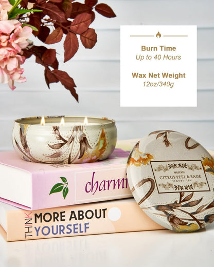 M&SENSE 3-Docht Sojawachs Duftkerze für Zuhause, 340g Citrus & Salbei Aromatherapiekerze zur Stresslinderung, 40 Stunden Brenndauer, stark duftend, Geschenk