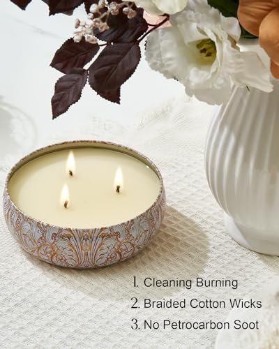 M&SENSE Kirschblüten Duftkerze 12 oz, Große 3-Docht Soja-Kerze im Zinngefäß, Über 40 Stunden Brenndauer, 100% Natürliches Veganes Wachs, Entspannende Aromatherapie Ästhetische Kerze Geschenk für Frauen und Männer