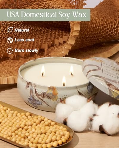 M&SENSE 3-Docht Sojawachs Duftkerze für Zuhause, 340g Citrus & Salbei Aromatherapiekerze zur Stresslinderung, 40 Stunden Brenndauer, stark duftend, Geschenk