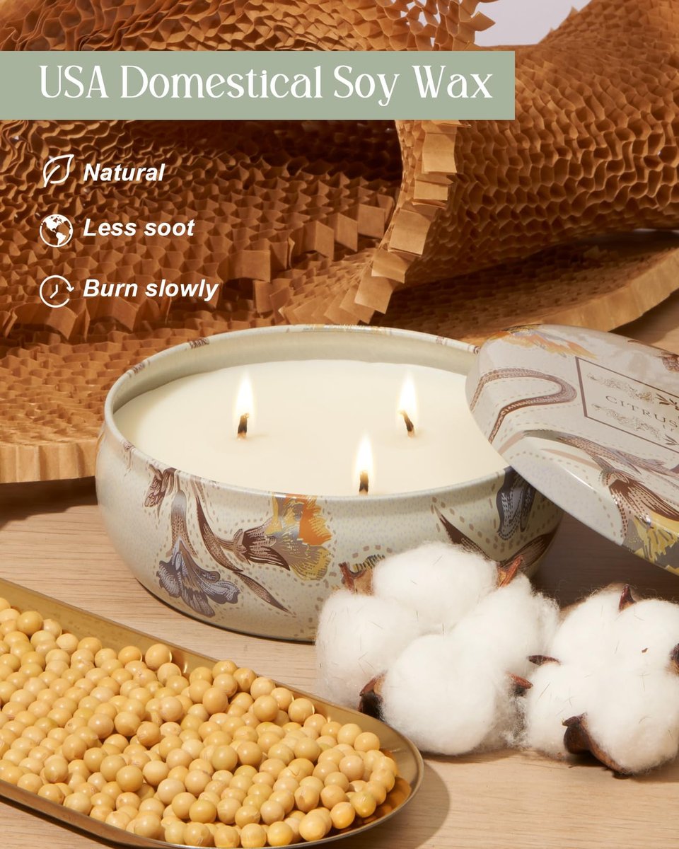 M&SENSE 3-Docht Sojawachs Duftkerze für Zuhause, 340g Citrus & Salbei Aromatherapiekerze zur Stresslinderung, 40 Stunden Brenndauer, stark duftend, Geschenk
