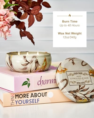 M&SENSE 3-Docht Sojawachs Duftkerze für Zuhause, 340g Citrus & Salbei Aromatherapiekerze zur Stresslinderung, 40 Stunden Brenndauer, stark duftend, Geschenk