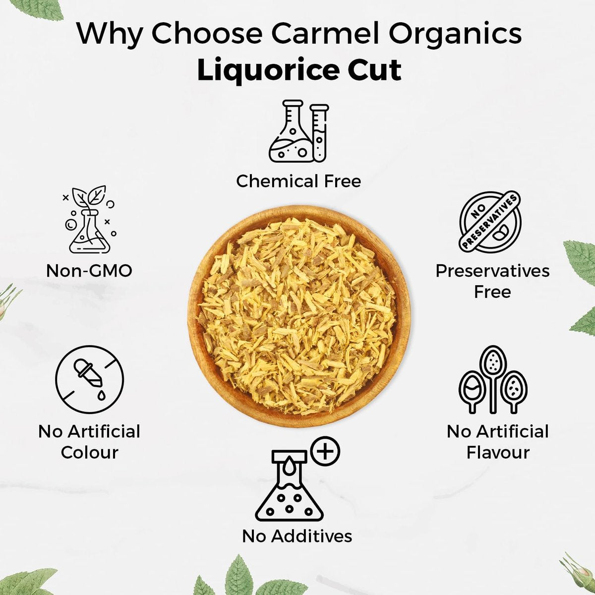 CARMEL ORGANICS Süßholz (Mulethi) Wurzel geschnitten 227 g | Indisches Yashtimadhu für Gesundheit, Haut- und Haarpflege | Glycyrrhiza Glabra | Ohne Zusatzstoffe