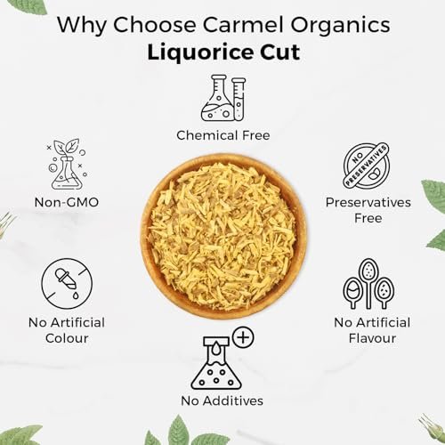 CARMEL ORGANICS Süßholz (Mulethi) Wurzel geschnitten 227 g | Indisches Yashtimadhu für Gesundheit, Haut- und Haarpflege | Glycyrrhiza Glabra | Ohne Zusatzstoffe