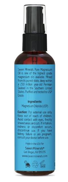 Seven Minerals Reisegröße Reines Magnesiumöl – USP-Qualität Magnesiumspray, ohne ungesunde Spurenmineralien – aus altem unterirdischem Perm-Meer in den USA, inkl. kostenlosem eBook (60 ml)