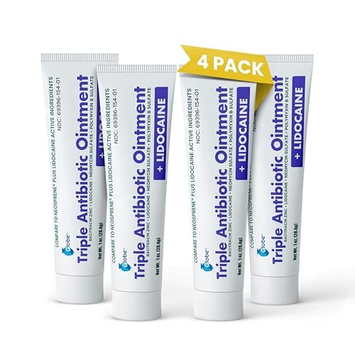 Globe Lidocain Erste Hilfe Antibiotika Salbe (4er-Pack) 1 Oz - Maximale Schmerzlinderung & Infektionsschutz - Betäubt die Haut schnell mit Lidocain - Für Notfälle & Infektionsschutz
