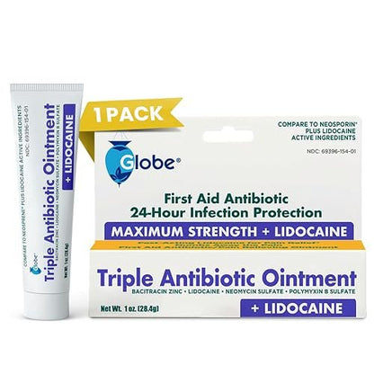 Globe Lidocaine First Aid Antibiotic Salbe 1 Oz – Maximale Schmerzlinderung & Infektionsschutz – Betäubt die Haut schnell mit Lidocain – Für Notfälle & Infektionsschutz