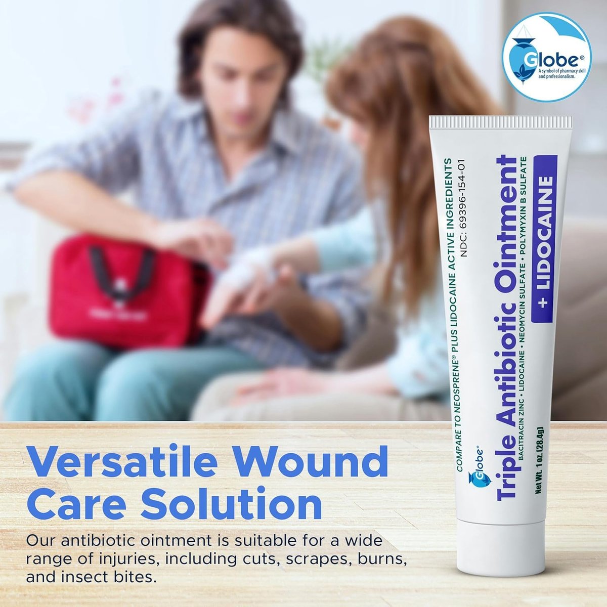 Globe Lidocaine First Aid Antibiotic Salbe 1 Oz – Maximale Schmerzlinderung & Infektionsschutz – Betäubt die Haut schnell mit Lidocain – Für Notfälle & Infektionsschutz