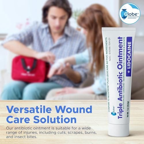 Globe Lidocain Erste Hilfe Antibiotika Salbe (4er-Pack) 1 Oz - Maximale Schmerzlinderung & Infektionsschutz - Betäubt die Haut schnell mit Lidocain - Für Notfälle & Infektionsschutz