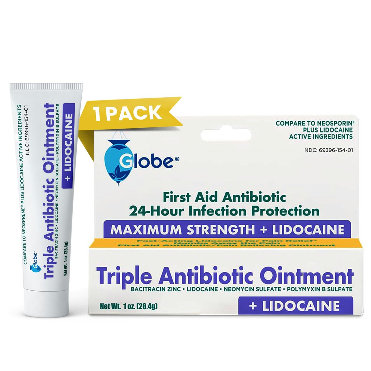 Globe Lidocaine First Aid Antibiotic Salbe 1 Oz – Maximale Schmerzlinderung & Infektionsschutz – Betäubt die Haut schnell mit Lidocain – Für Notfälle & Infektionsschutz