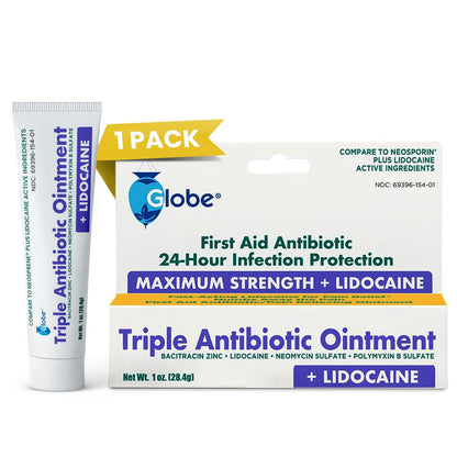 Globe Lidocaine First Aid Antibiotic Salbe 1 Oz – Maximale Schmerzlinderung & Infektionsschutz – Betäubt die Haut schnell mit Lidocain – Für Notfälle & Infektionsschutz