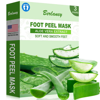 Berlaney Aloe Vera Fuß-Peeling-Maske, Baby Feet Peeling für abgestorbene Haut & Feuchtigkeitspflege, Trockene rissige Fersen lindern, weiche raue Füße Spa Socken, 3 Paar (Unisex)