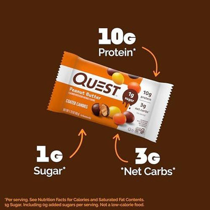 Quest Nutrition überzogene Bonbons, Erdnussbutter, 1 g Zucker, 10 g Protein, 4 g Netto-Kohlenhydrate, glutenfrei, keto-freundlich, 4er-Pack