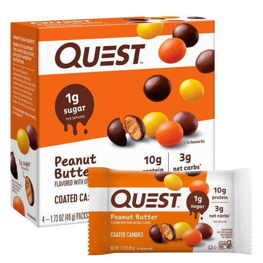 Quest Nutrition überzogene Bonbons, Erdnussbutter, 1 g Zucker, 10 g Protein, 4 g Netto-Kohlenhydrate, glutenfrei, keto-freundlich, 4er-Pack