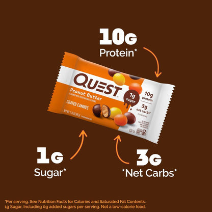 Quest Nutrition überzogene Bonbons, Erdnussbutter, 1 g Zucker, 10 g Protein, 4 g Netto-Kohlenhydrate, glutenfrei, keto-freundlich, 4er-Pack