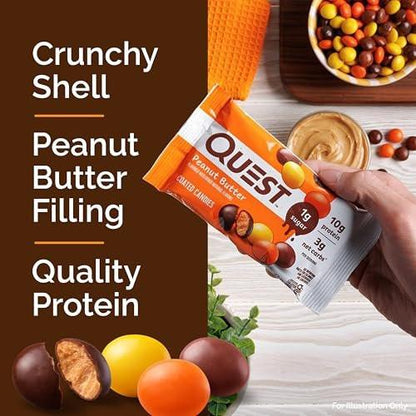 Quest Nutrition überzogene Bonbons, Erdnussbutter, 1 g Zucker, 10 g Protein, 4 g Netto-Kohlenhydrate, glutenfrei, keto-freundlich, 4er-Pack