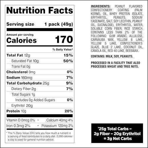Quest Nutrition überzogene Bonbons, Erdnussbutter, 1 g Zucker, 10 g Protein, 4 g Netto-Kohlenhydrate, glutenfrei, keto-freundlich, 4er-Pack